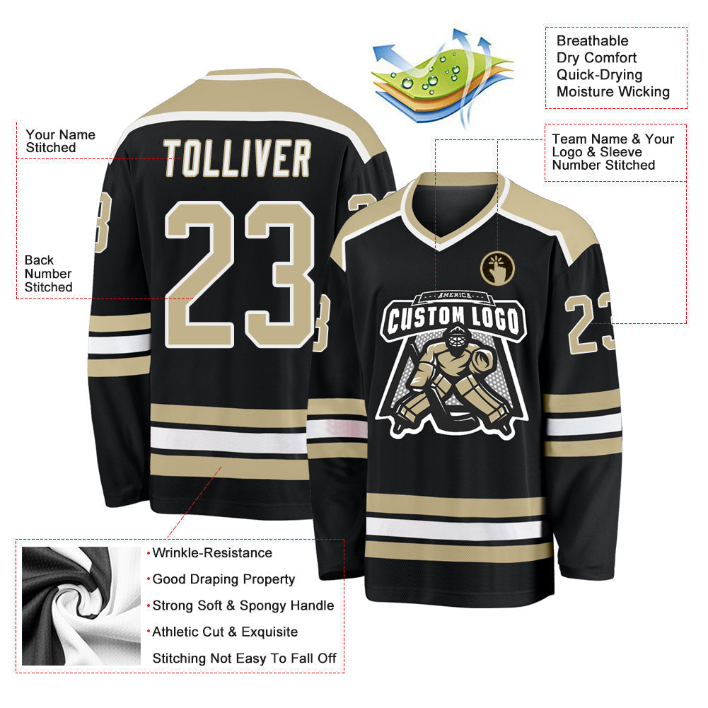 Custom Hockey Jersey - Black Vegas Gold-White