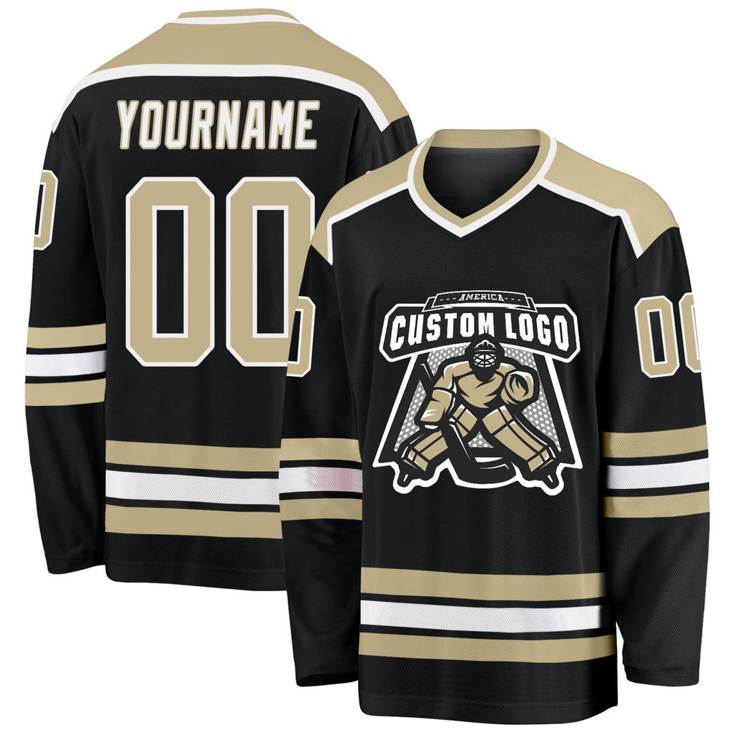Custom Hockey Jersey - Black Vegas Gold-White
