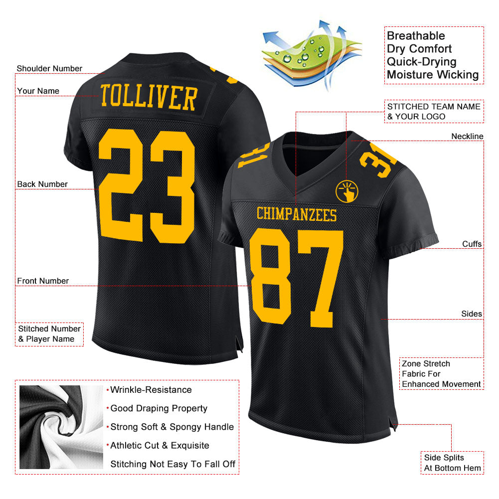 Custom Football Jersey - Black Gold Mesh