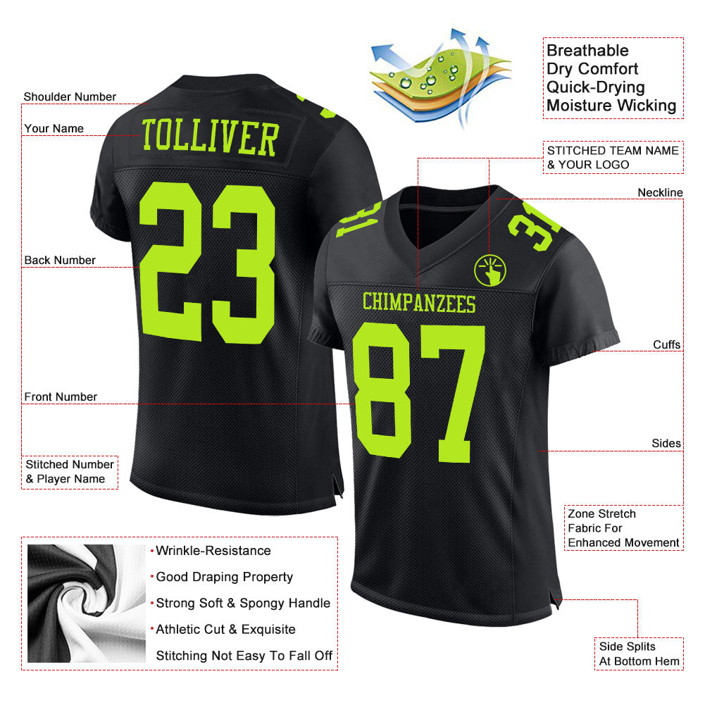 Custom Football Jersey - Black Neon Green Mesh