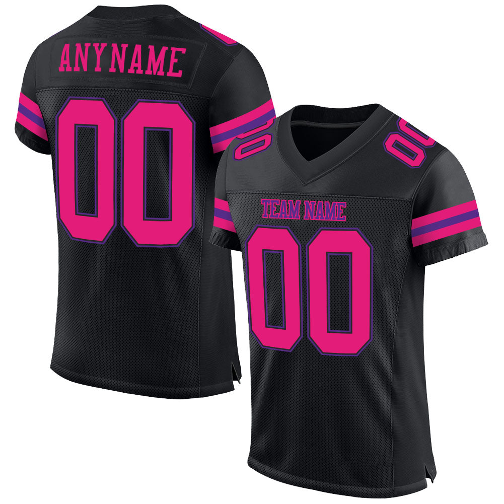 Custom Football Jersey - Black Hot Pink-Purple Mesh