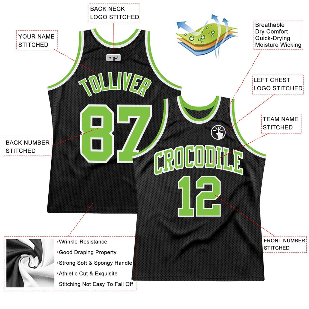 Custom Basketball Jersey - Black Neon Green-White Throwback - Style Black1178