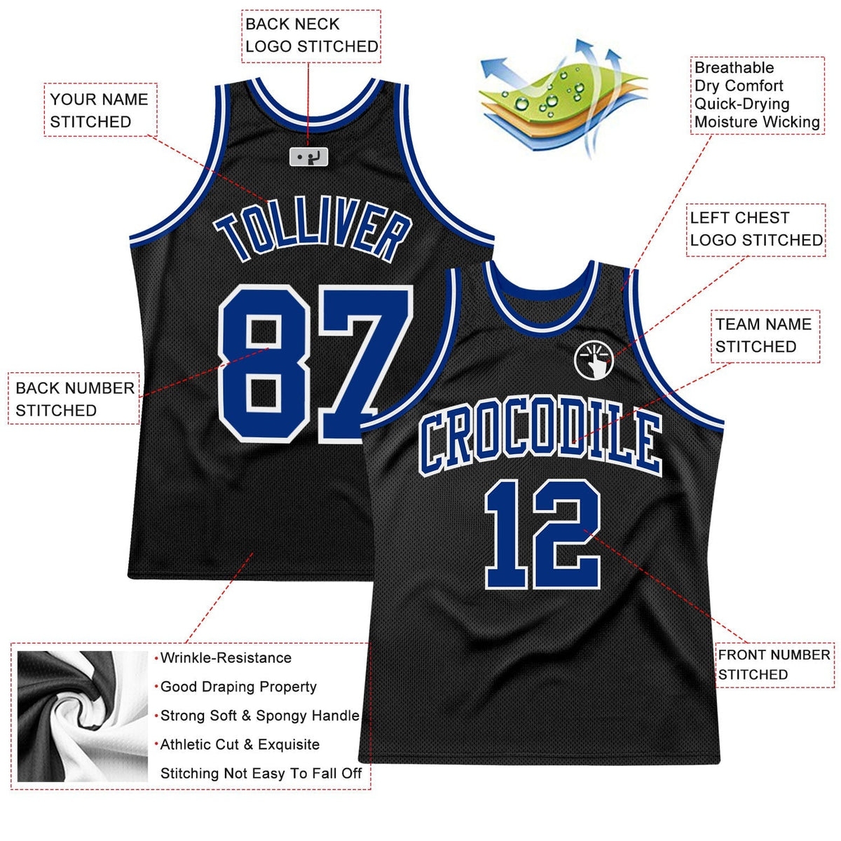 Custom Basketball Jersey - Black Royal-White Throwback - Style Black1181