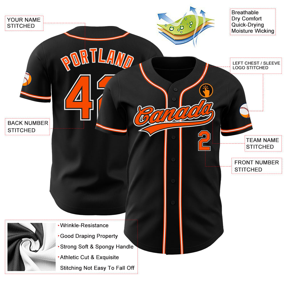 Custom Baseball Jersey - Black Orange-White