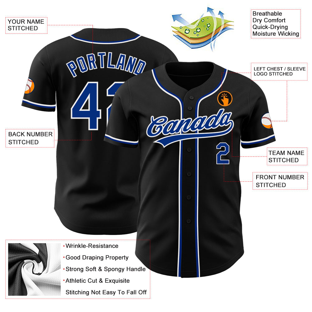 Custom Baseball Jersey - Black Royal-White - Style Black1211