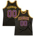 Custom Basketball Jersey - Black Gold Pinstripe Purple-Gold