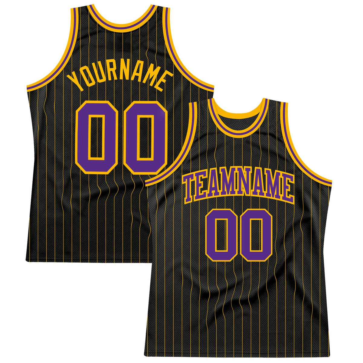 Custom Basketball Jersey - Black Gold Pinstripe Purple-Gold