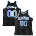 Custom Basketball Jersey - Black Light Blue Pinstripe Light Blue-White