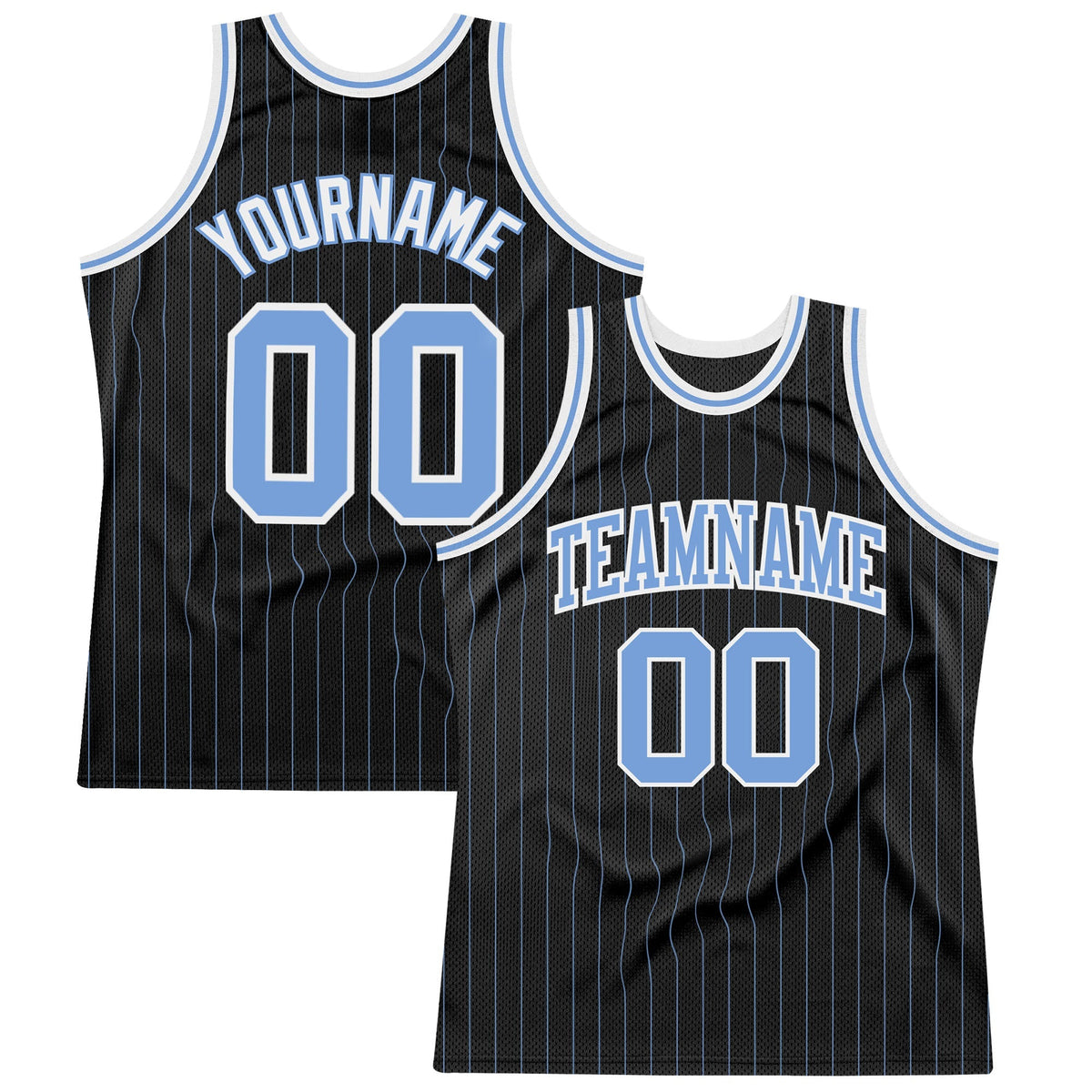 Custom Basketball Jersey - Black Light Blue Pinstripe Light Blue-White