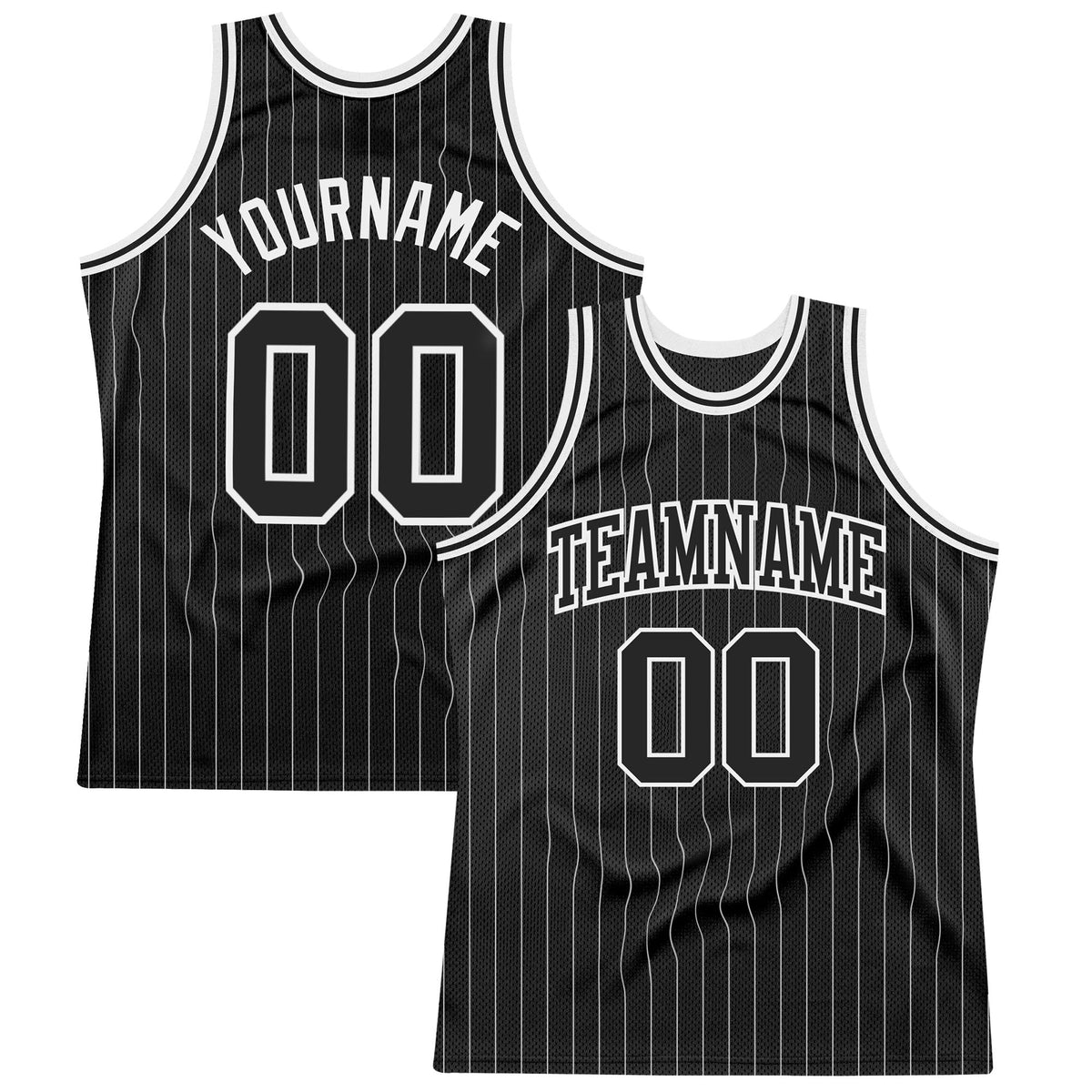 Custom Basketball Jersey - Black White Pinstripe Black-White - Style Black1338