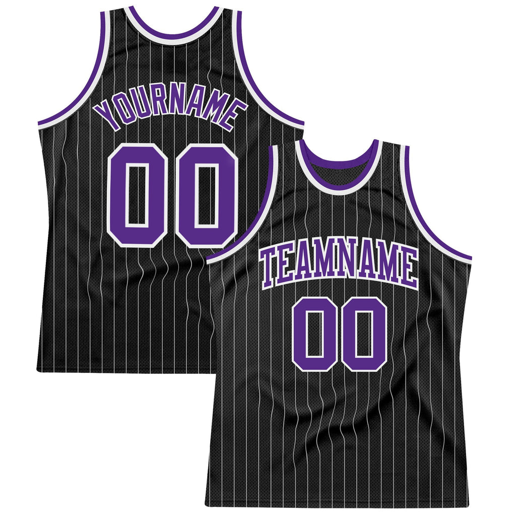 Custom Basketball Jersey - Black White Pinstripe Purple-White - Style Black1341