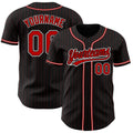 Custom Baseball Jersey - Black Red Pinstripe Red-White - Style Black1357