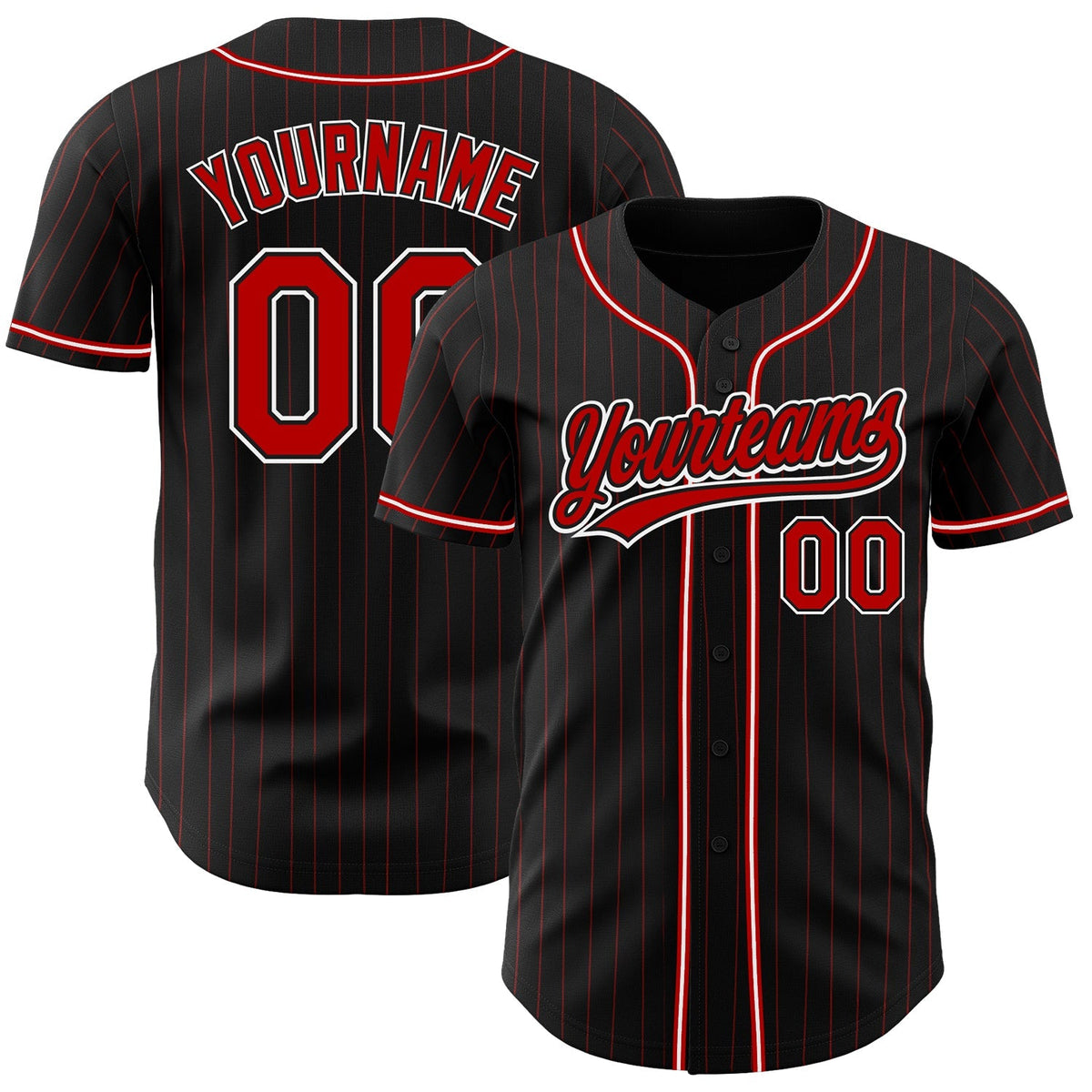 Custom Baseball Jersey - Black Red Pinstripe Red-White - Style Black1357