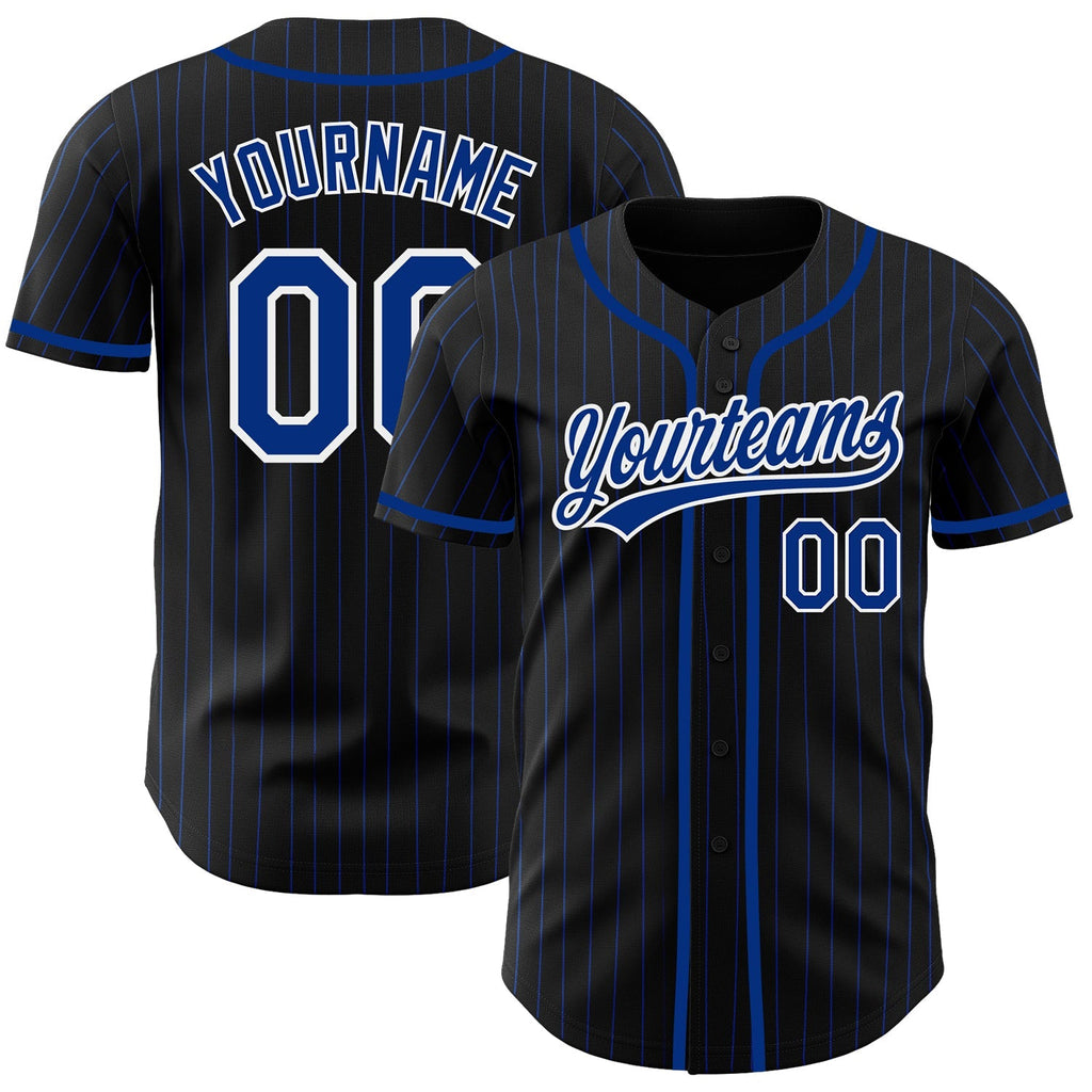 Custom Baseball Jersey - Black Royal Pinstripe Royal-White