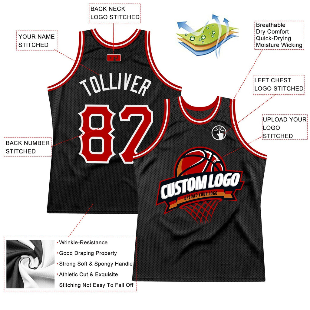 Custom Basketball Jersey - Black Red-White Throwback - Style Black1556