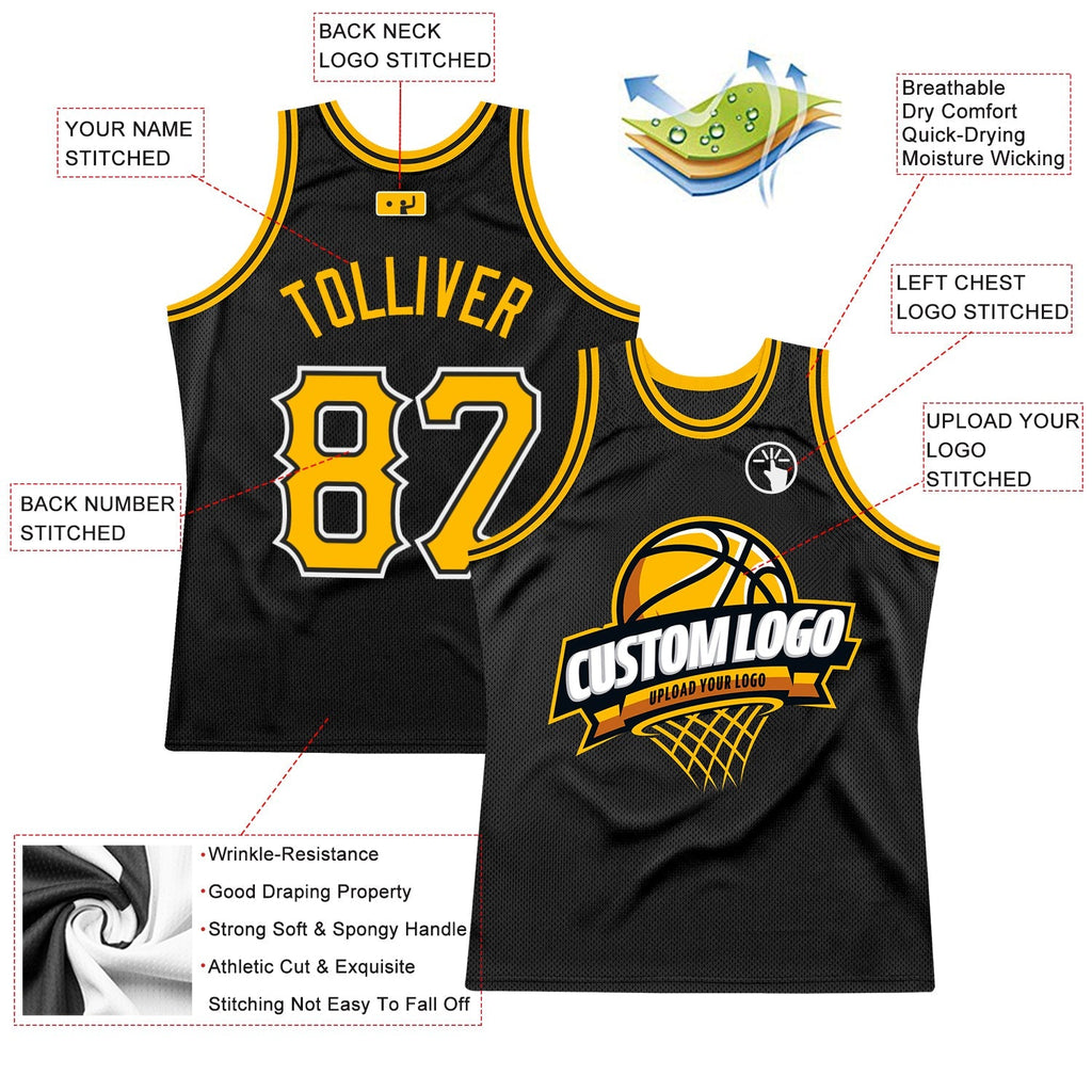 Custom Basketball Jersey - Black Gold-White Throwback - Style Black1558