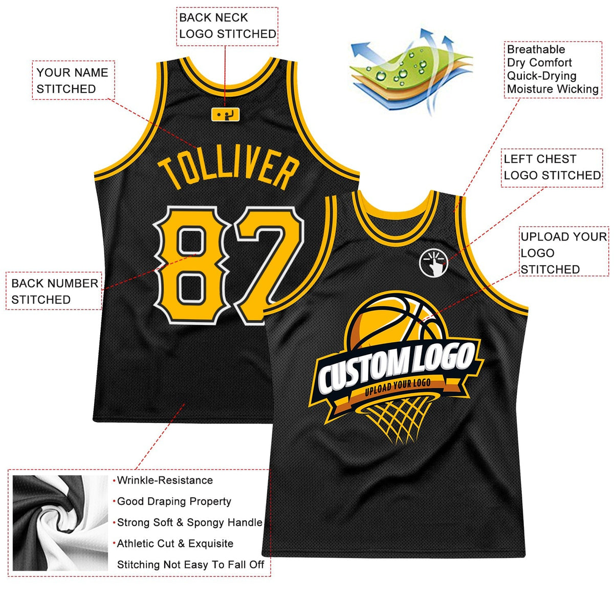 Custom Basketball Jersey - Black Gold-White Throwback - Style Black1558
