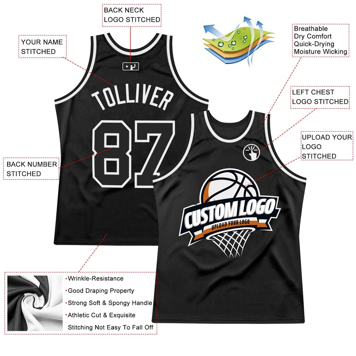 Custom Basketball Jersey - Black White Throwback - Style Black1560