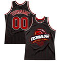 Custom Basketball Jersey - Black Red Pinstripe White