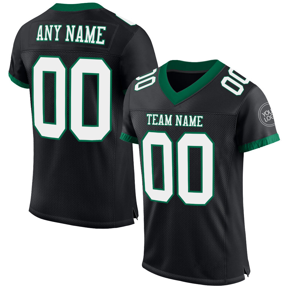 Custom Football Jersey - Black White-Kelly Green Mesh
