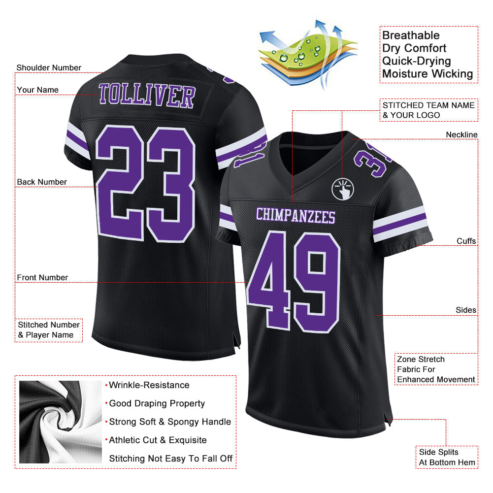 Custom Football Jersey - Black Purple-White Mesh