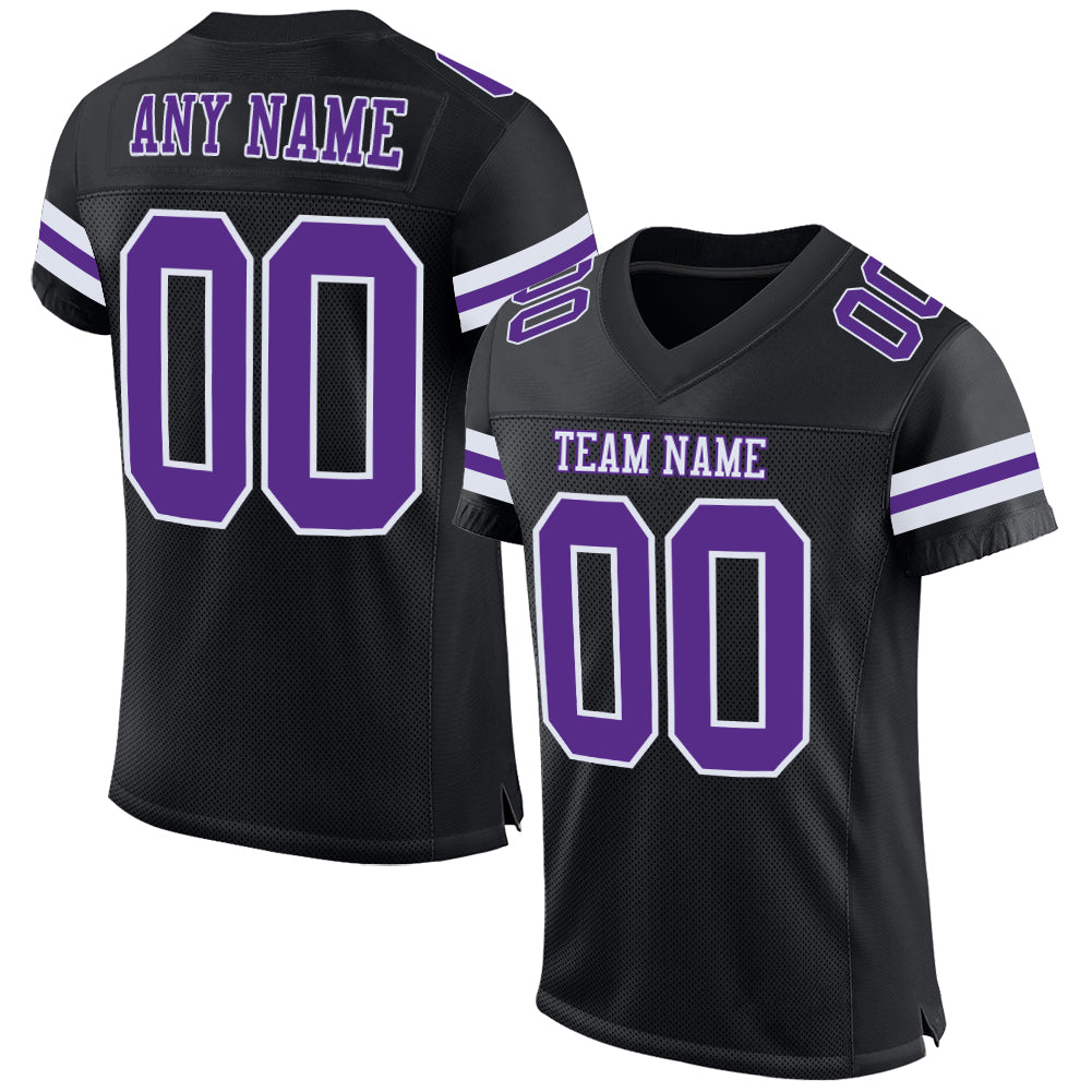 Custom Football Jersey - Black Purple-White Mesh