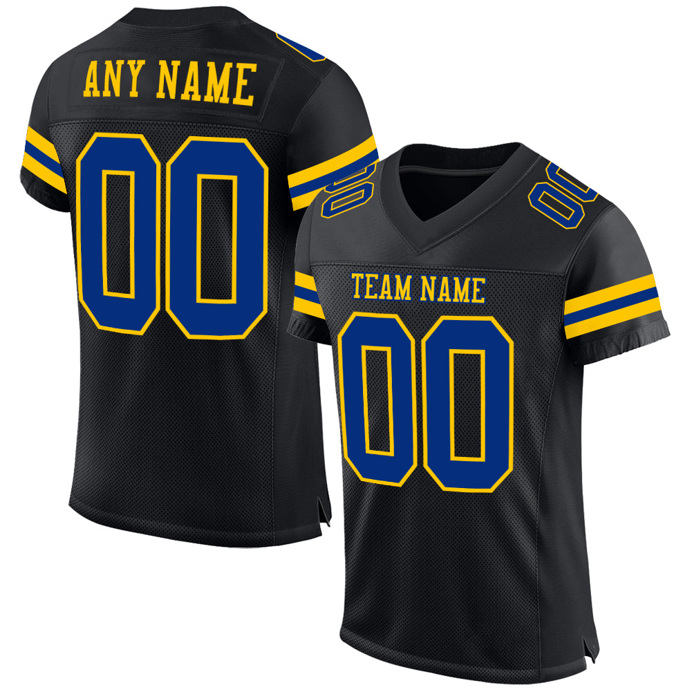 Custom Football Jersey - Black Royal-Yellow Mesh