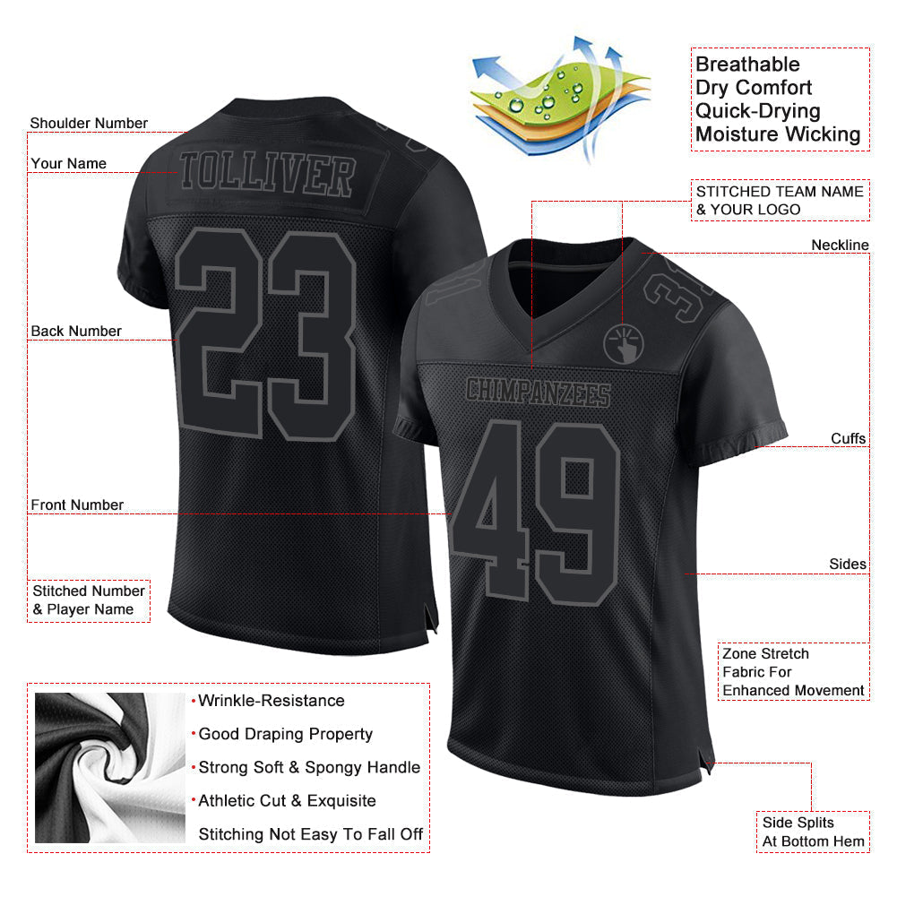 Custom Football Jersey - Black Steel Gray Mesh