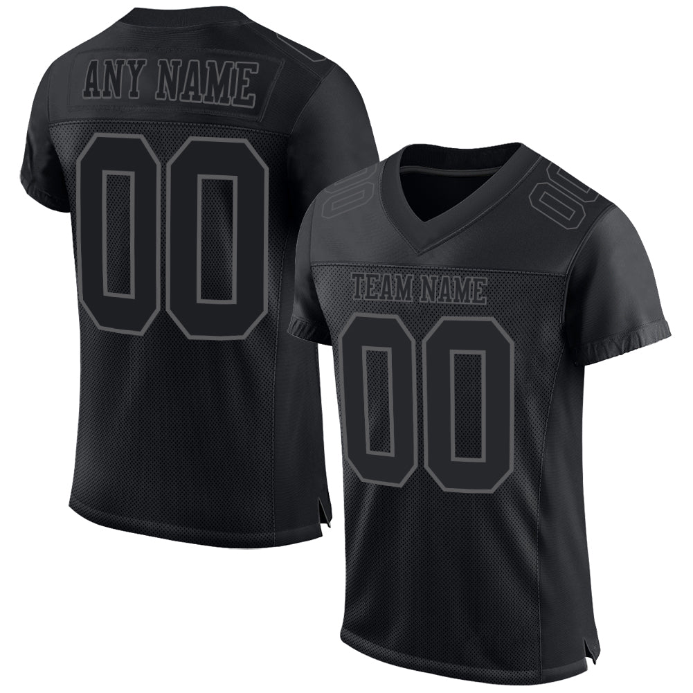 Custom Football Jersey - Black Steel Gray Mesh