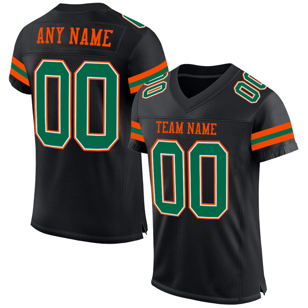 Custom Football Jersey - Black Kelly Green-Orange Mesh