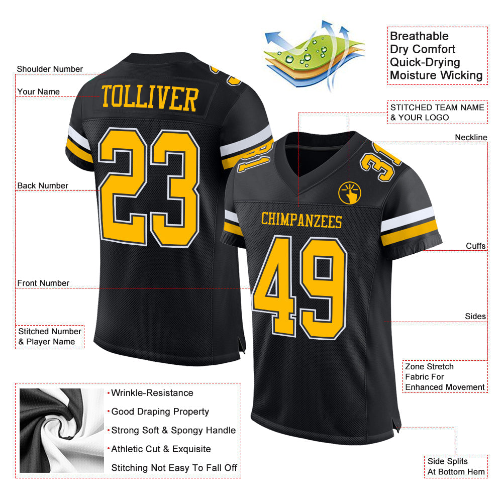 Custom Football Jersey - Black Gold-White Mesh - Style Black1614