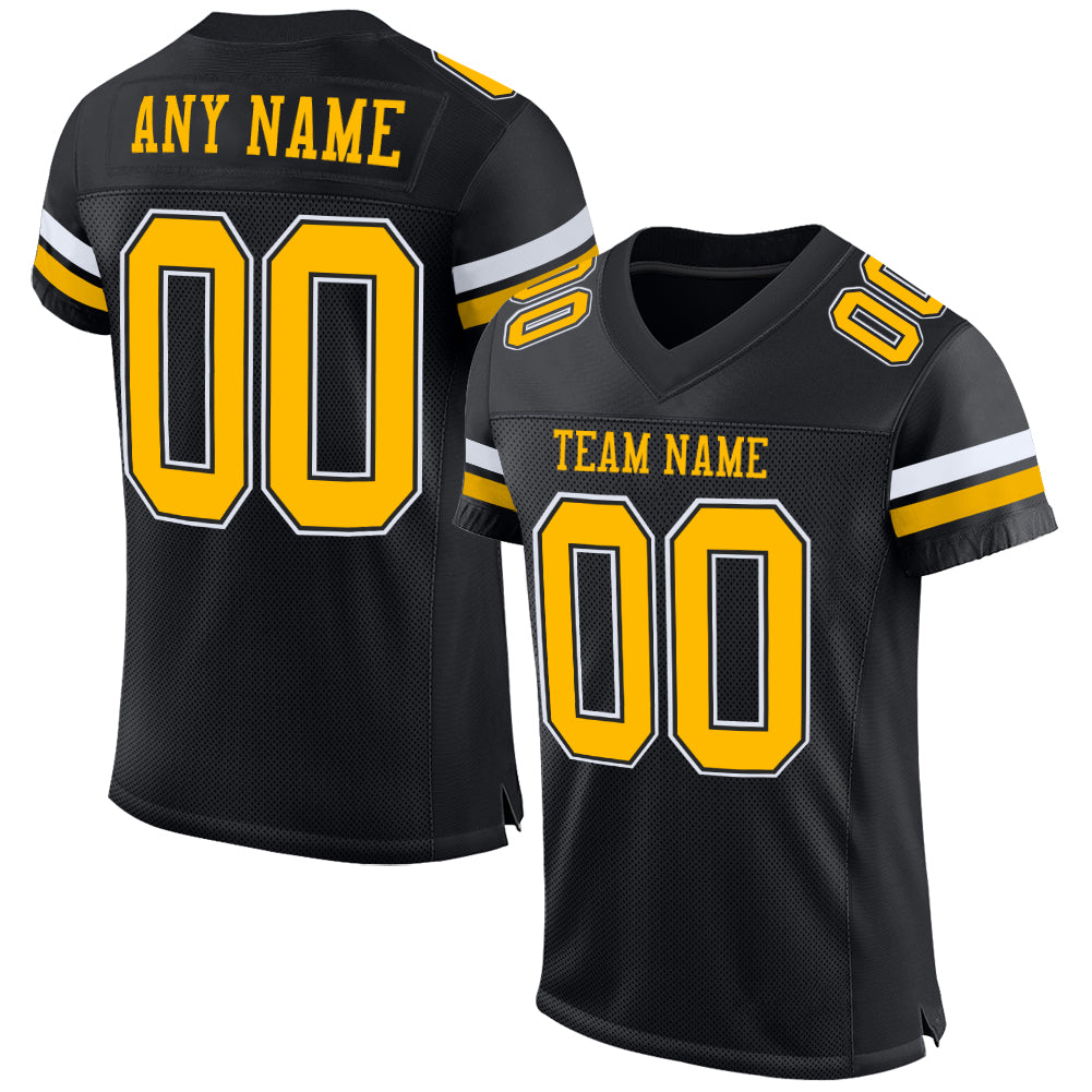 Custom Football Jersey - Black Gold-White Mesh - Style Black1614