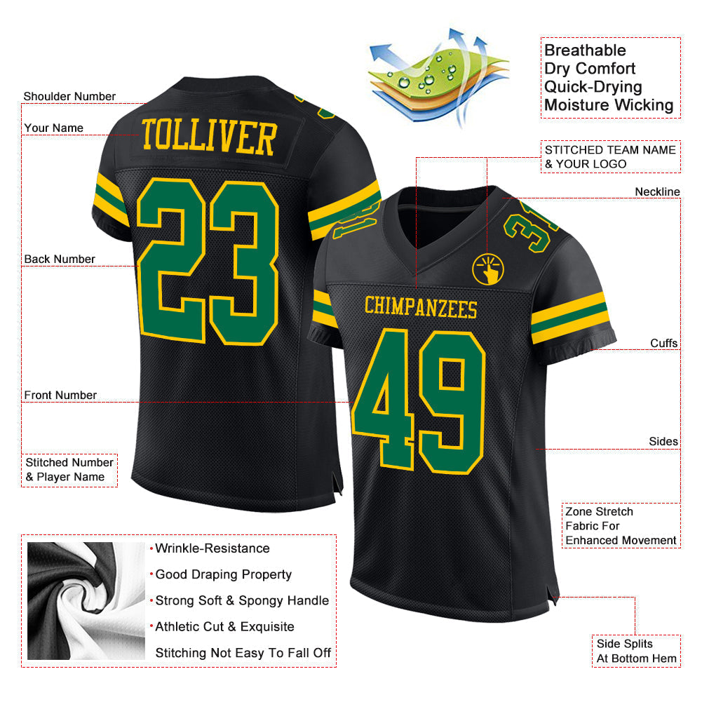 Custom Football Jersey - Black Kelly Green-Yellow Mesh