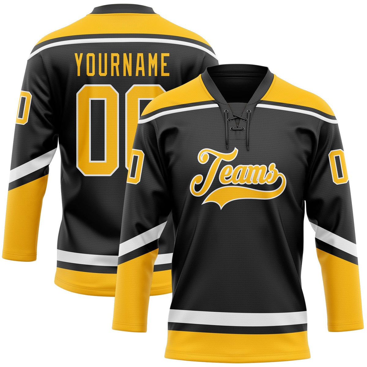 Custom Hockey Jersey - Black Gold-White Lace Neck