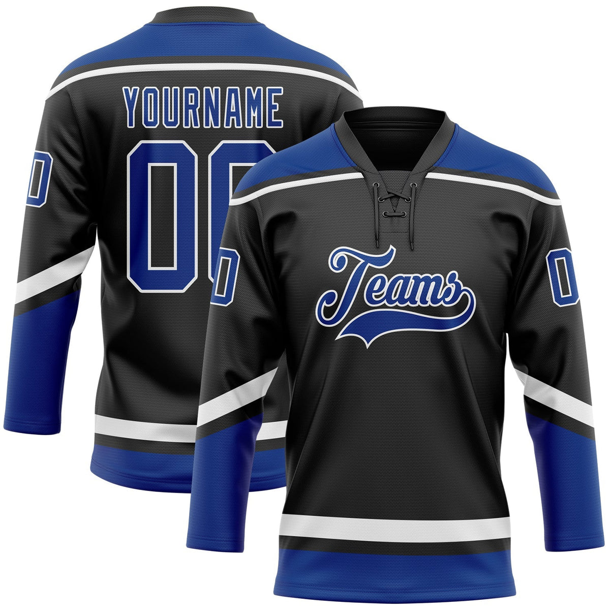 Custom Hockey Jersey - Black Royal-White Lace Neck