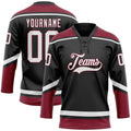 Custom Hockey Jersey - Black White-Crimson Lace Neck