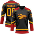 Custom Hockey Jersey - Black Gold-Red Lace Neck