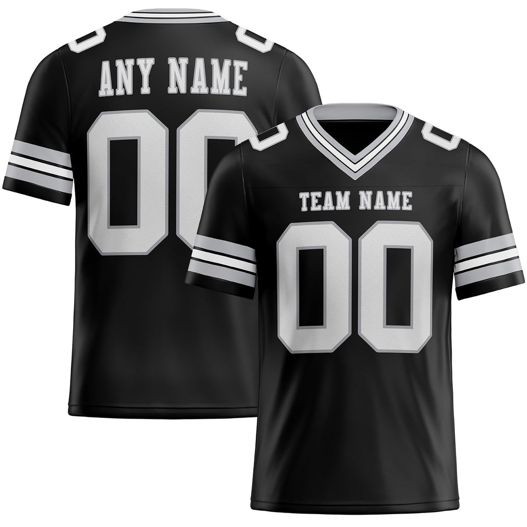 Custom Football Jersey - Black White-Gray
