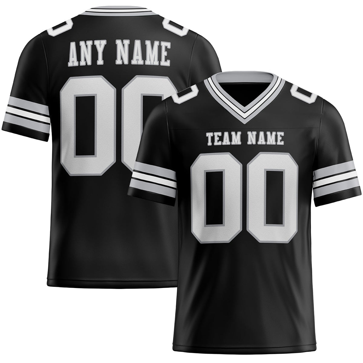 Custom Football Jersey - Black White-Gray