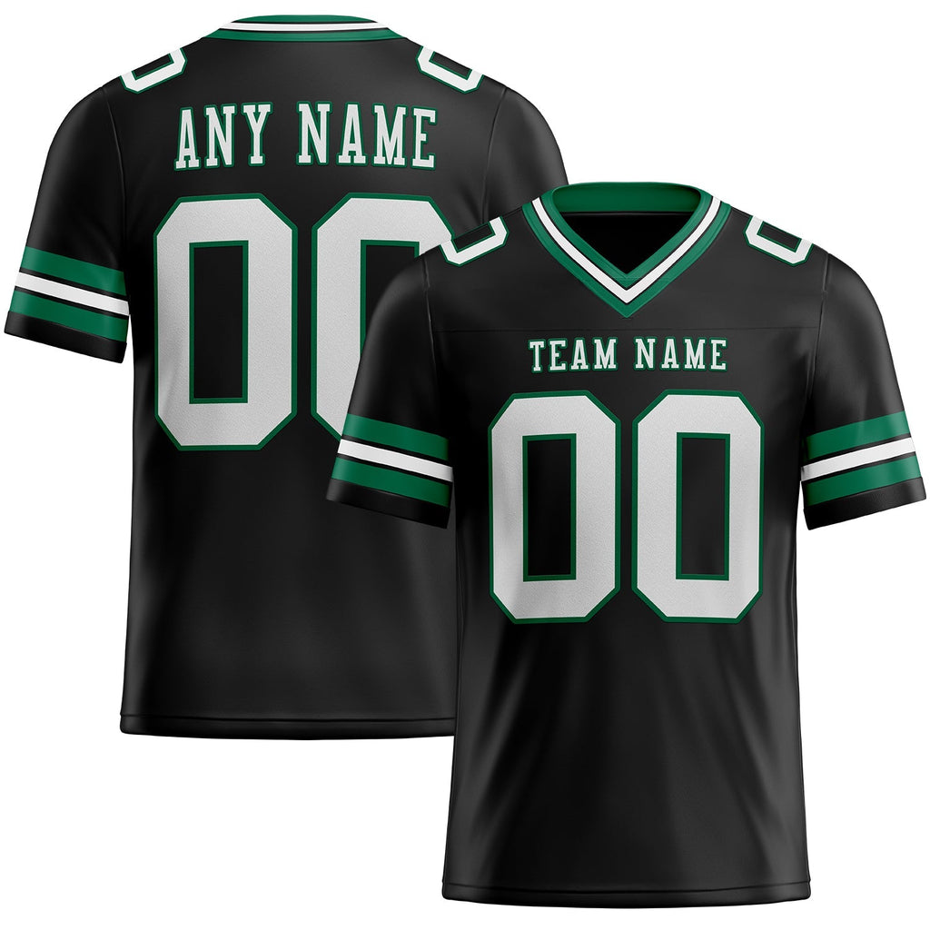 Custom Football Jersey - Black White-Kelly Green