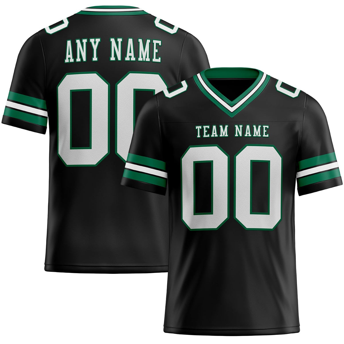 Custom Football Jersey - Black White-Kelly Green