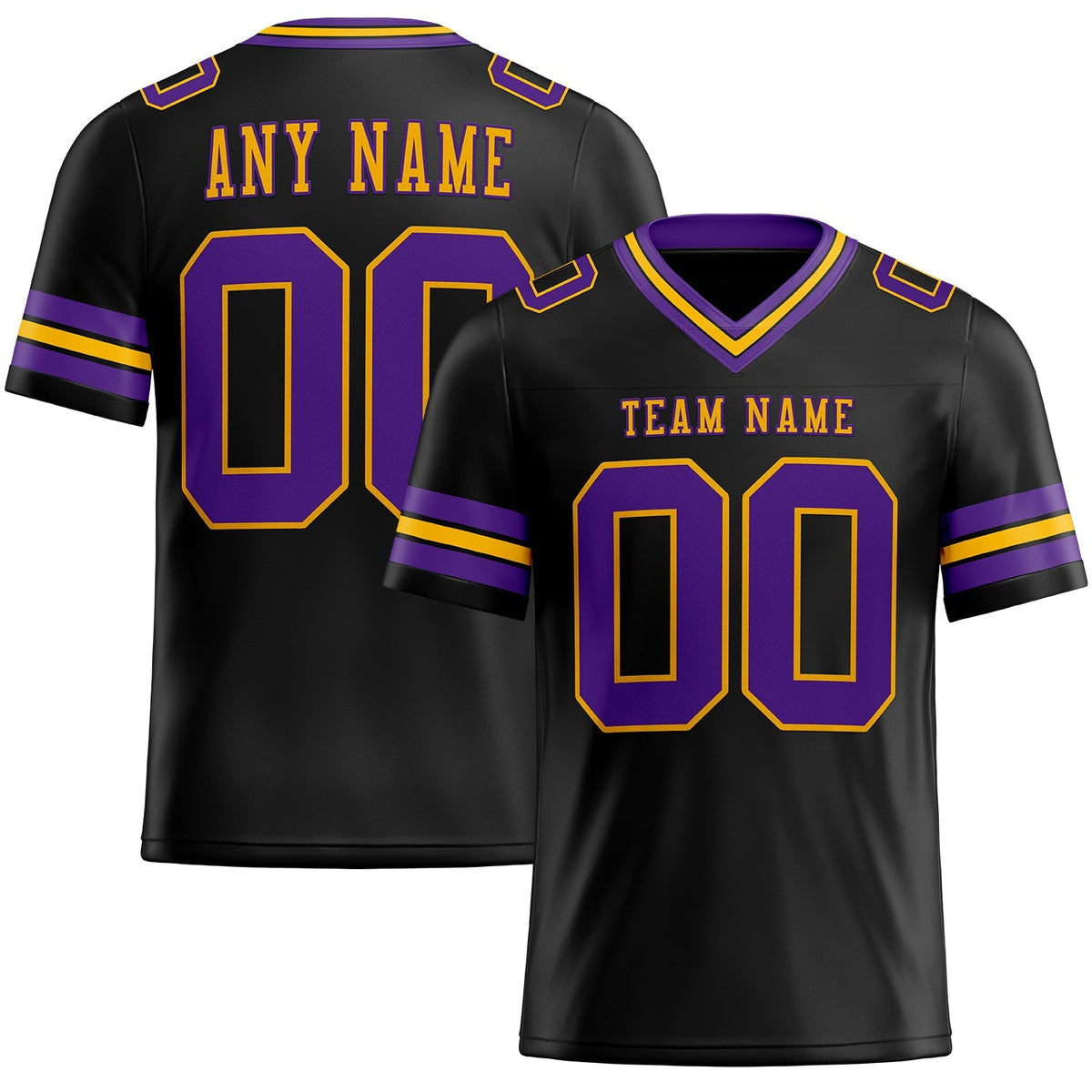 Custom Football Jersey - Black Purple-Gold