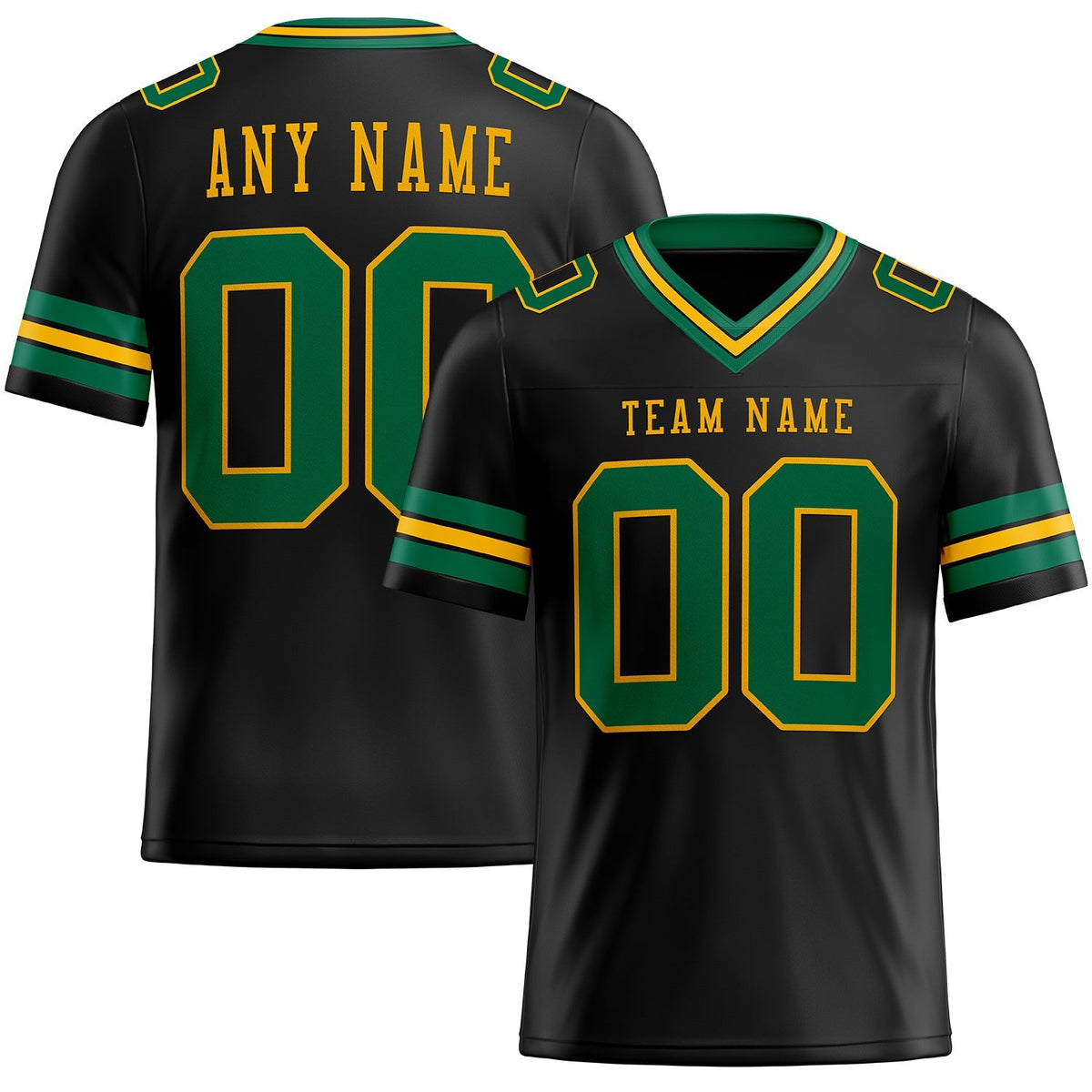 Custom Football Jersey - Black Kelly Green-Gold