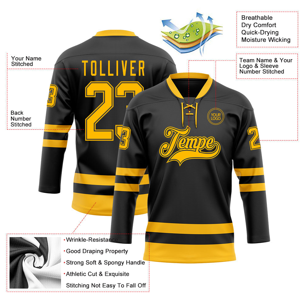 Custom Hockey Jersey - Black Gold Lace Neck