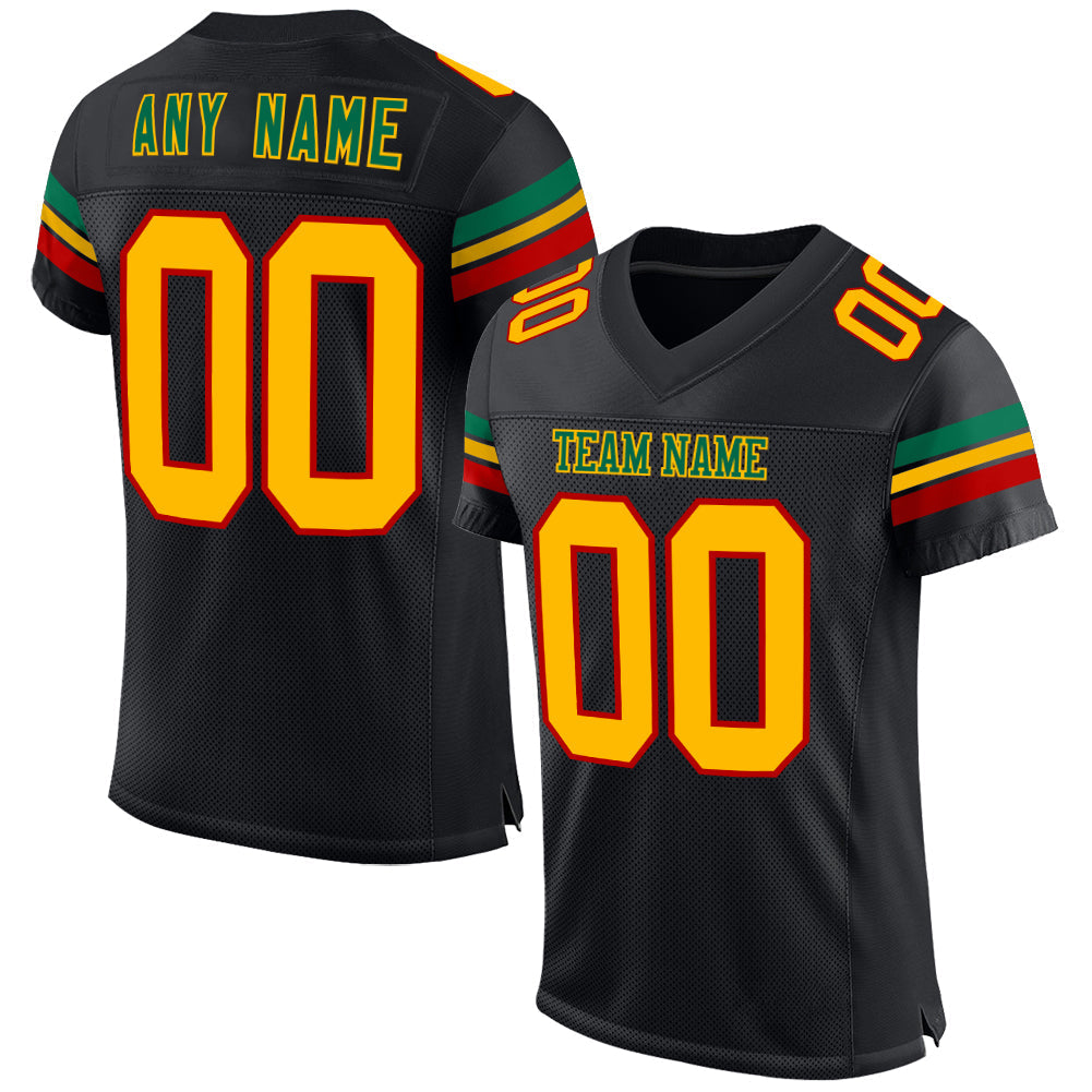Custom Football Jersey - Black Gold Red-Kelly Green Mesh