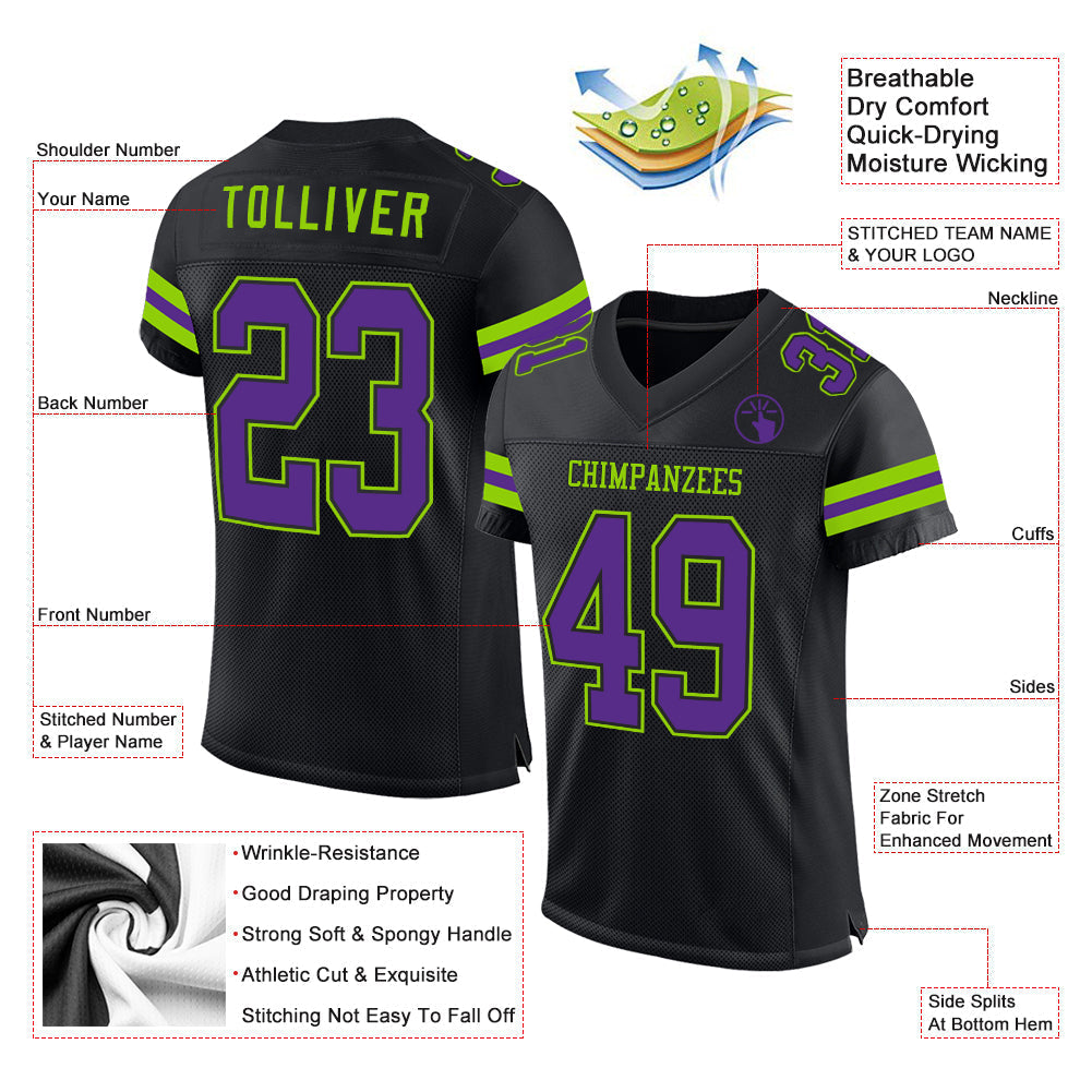 Custom Football Jersey - Black Purple-Neon Green Mesh