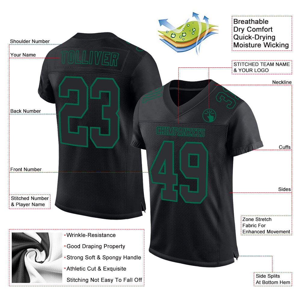 Custom Football Jersey - Black Kelly Green Mesh