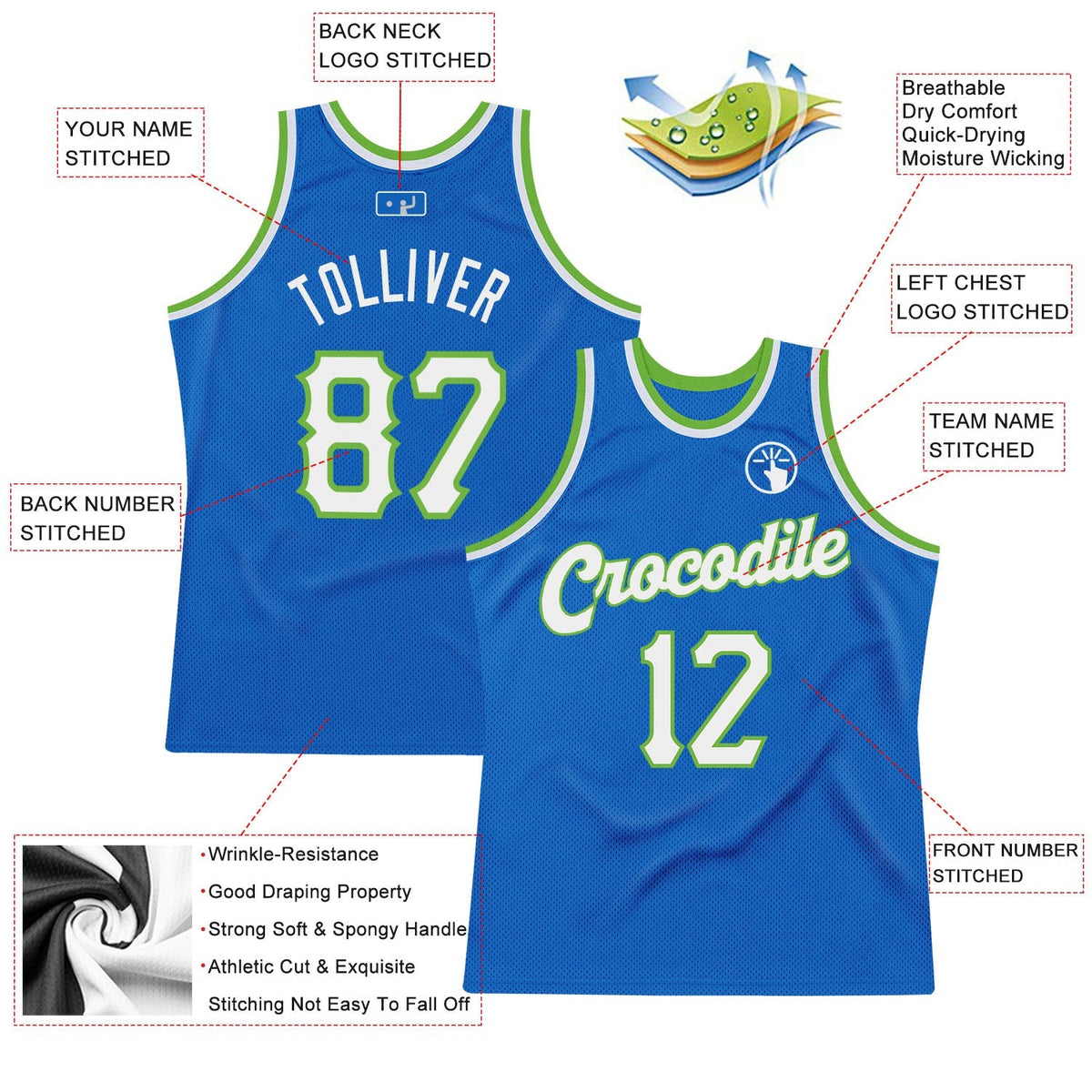Custom Basketball Jersey - Blue White-Neon Green Throwback