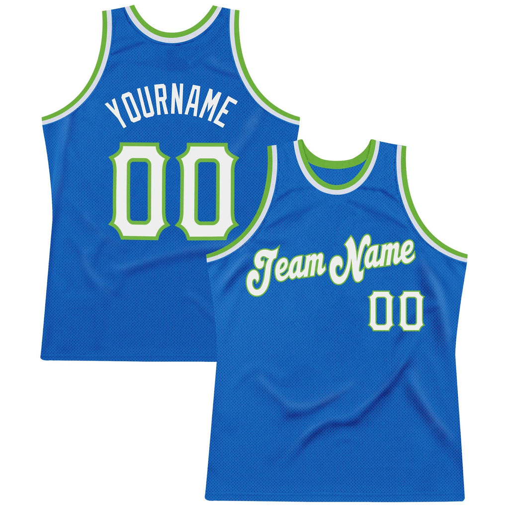 Custom Basketball Jersey - Blue White-Neon Green Throwback