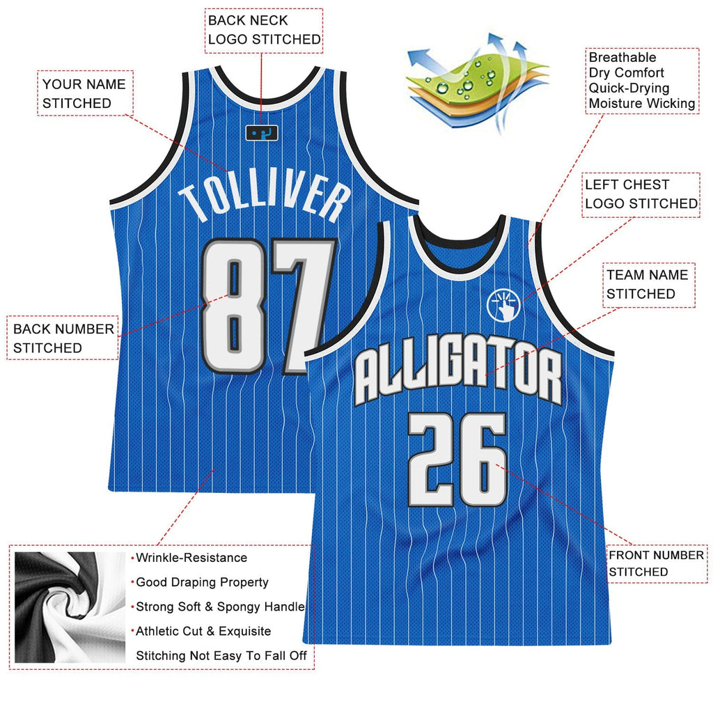 Custom Basketball Jersey - Blue White Pinstripe White-Black